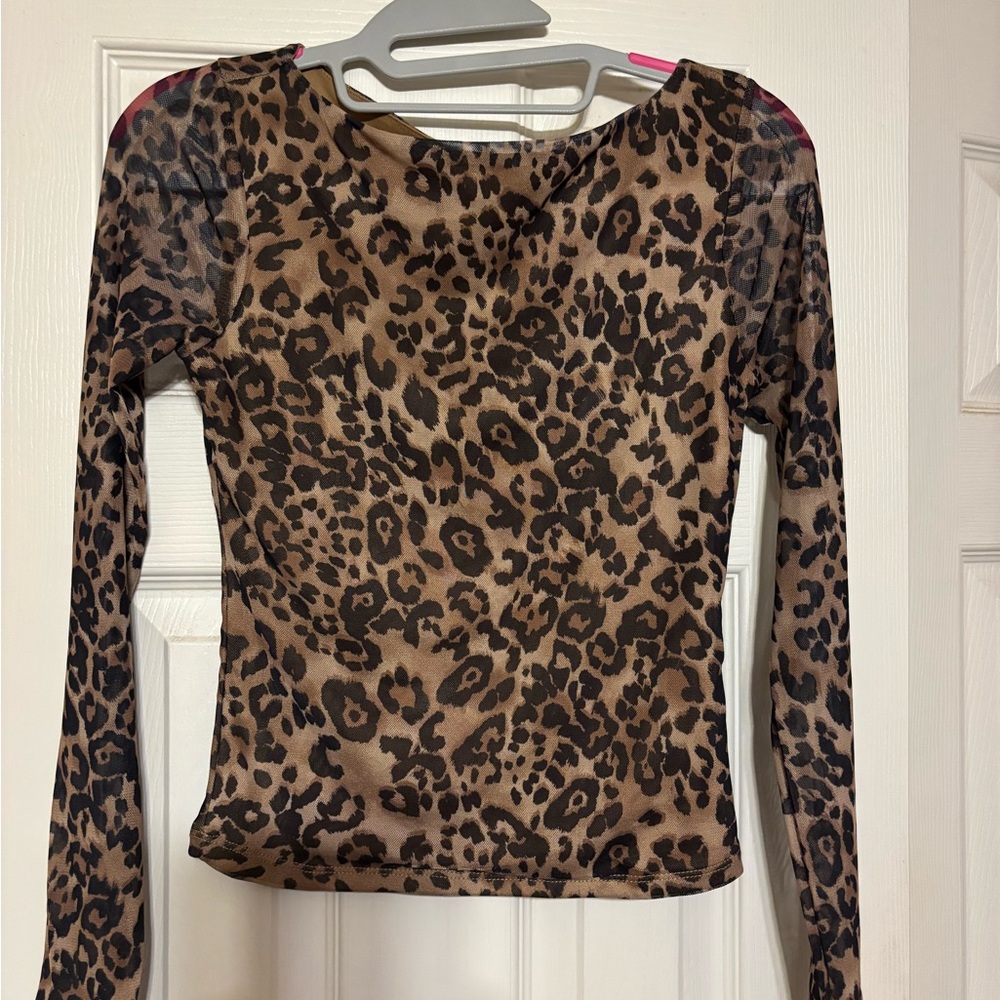 Brown and Tan Fitted Long Sleeve Blouse